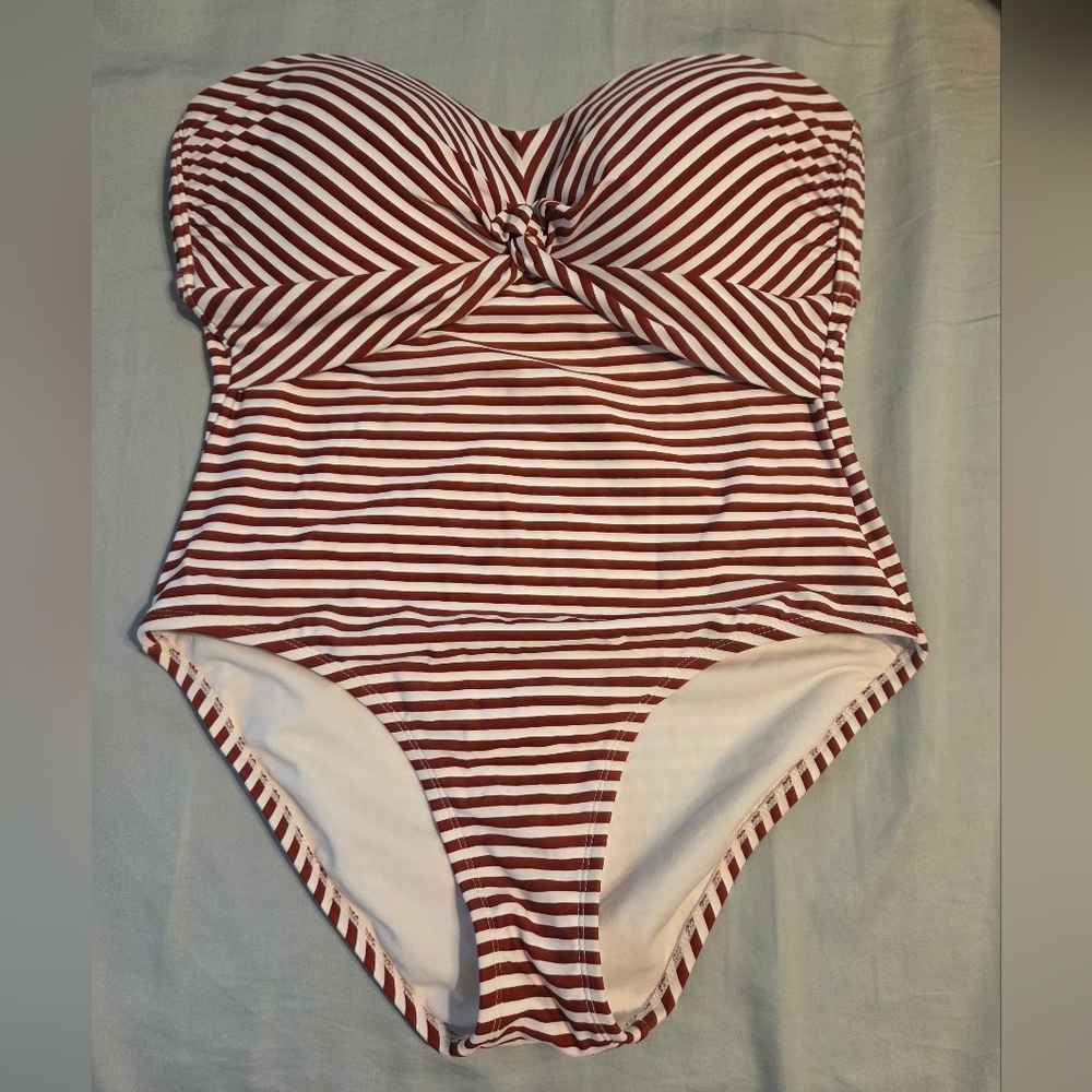 Kona Sol Maroon and White Striped One Piece